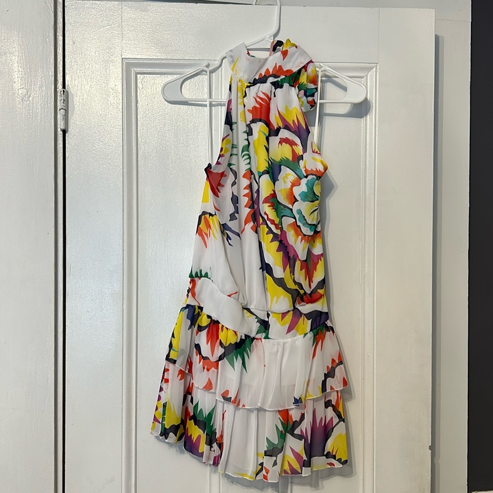 Smocked waist halter top dress with open back